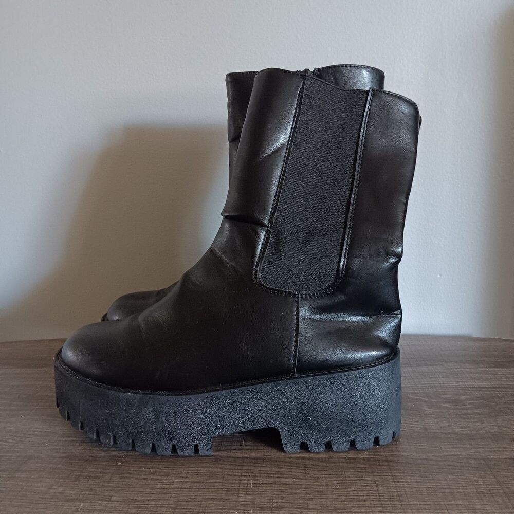 Rouge Helium Women Black Lande Platform Slip On Zip Biker Boots Size 8 - Picture 4 of 9
